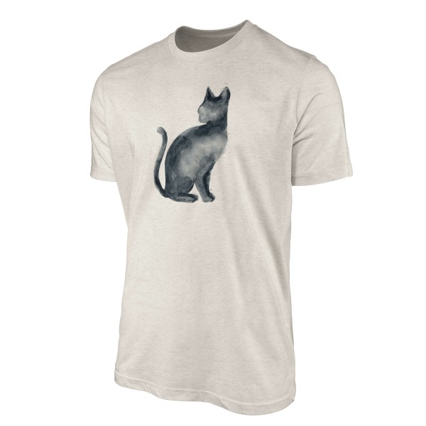Paul Sinus Art Herren Shirt 100% gekämmte Bio-Baumwolle T-Shirt Aquarell Katze Motiv Nachhaltig Ökomode aus erneue Kostenloser Versand international