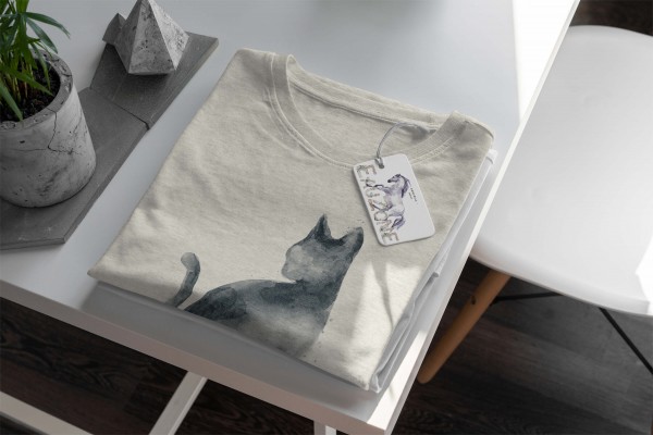 Paul Sinus Art Herren Shirt 100% gekämmte Bio-Baumwolle T-Shirt Aquarell Katze Motiv Nachhaltig Ökomode aus erneue Kostenloser Versand international