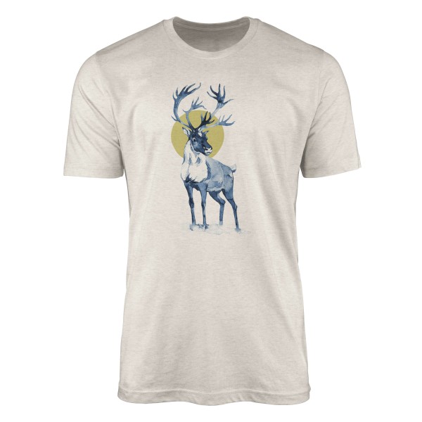 Paul Sinus Art Herren Shirt 100% gekämmte Bio-Baumwolle T-Shirt Aquarell Elch Geweih Motiv Nachhaltig Ökomode aus