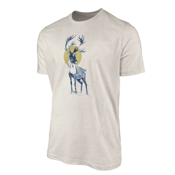 Paul Sinus Art Herren Shirt 100% gekämmte Bio-Baumwolle T-Shirt Aquarell Elch Geweih Motiv Nachhaltig Ökomode aus Fabrikladen