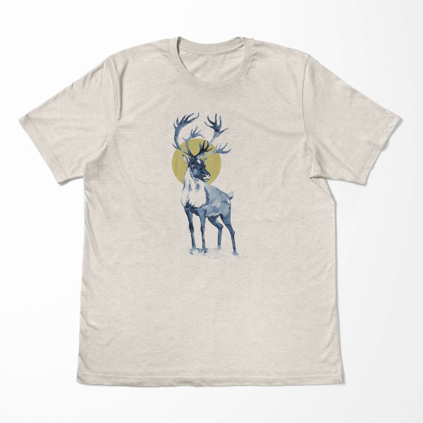 Paul Sinus Art Herren Shirt 100% gekämmte Bio-Baumwolle T-Shirt Aquarell Elch Geweih Motiv Nachhaltig Ökomode aus Fabrikladen