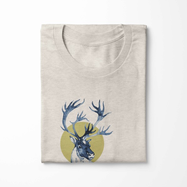 Paul Sinus Art Herren Shirt 100% gekämmte Bio-Baumwolle T-Shirt Aquarell Elch Geweih Motiv Nachhaltig Ökomode aus Fabrikladen