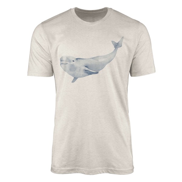 Paul Sinus Art Herren Shirt 100% gekämmte Bio-Baumwolle T-Shirt Beluga Weißwal Wasserfarben Motiv Nachhaltig Ökomo