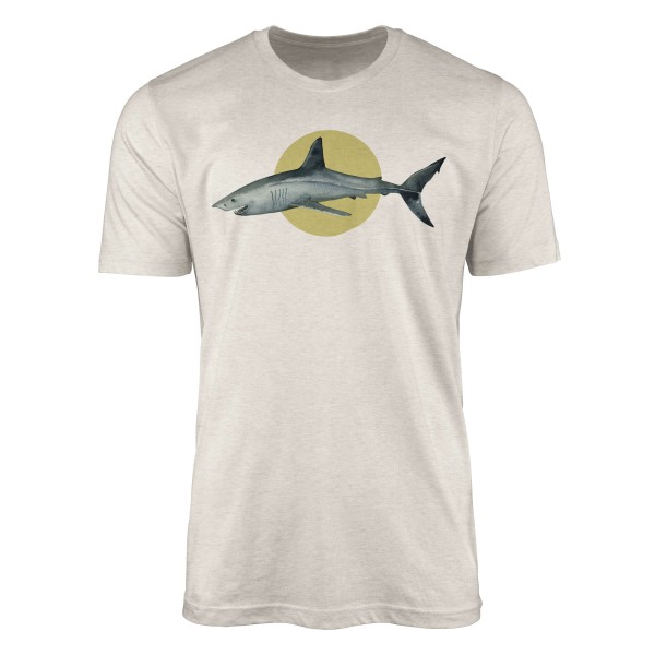 Paul Sinus Art Herren Shirt 100% gekämmte Bio-Baumwolle T-Shirt Hai Wasserfarben Motiv Nachhaltig Ökomode aus erne