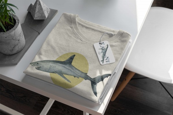 Paul Sinus Art Herren Shirt 100% gekämmte Bio-Baumwolle T-Shirt Hai Wasserfarben Motiv Nachhaltig Ökomode aus erne 2025