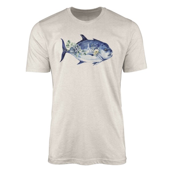 Paul Sinus Art Herren Shirt 100% gekämmte Bio-Baumwolle T-Shirt Fisch Blumen Wasserfarben Motiv Nachhaltig Ökomode Verkauf