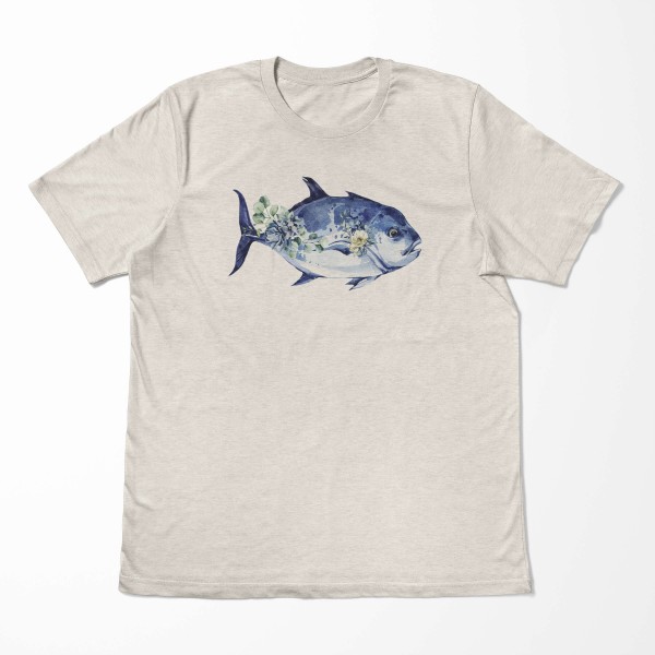 Paul Sinus Art Herren Shirt 100% gekämmte Bio-Baumwolle T-Shirt Fisch Blumen Wasserfarben Motiv Nachhaltig Ökomode Verkauf