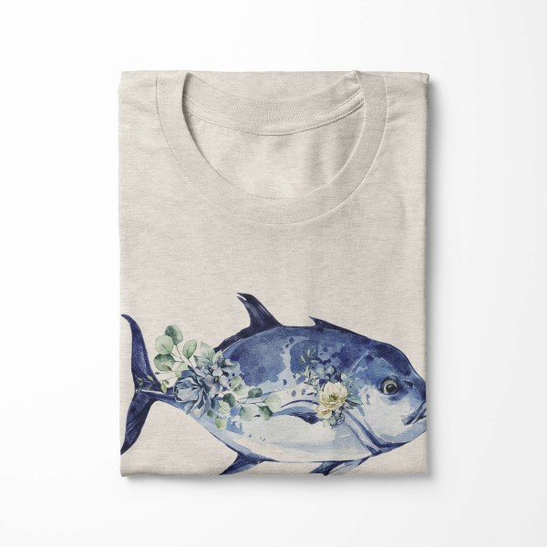 Paul Sinus Art Herren Shirt 100% gekämmte Bio-Baumwolle T-Shirt Fisch Blumen Wasserfarben Motiv Nachhaltig Ökomode Verkauf