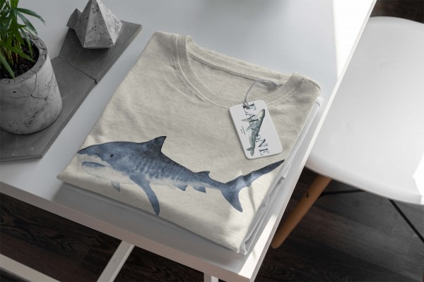 Paul Sinus Art Herren Shirt 100% gekämmte Bio-Baumwolle T-Shirt Hai Wasserfarben Motiv Nachhaltig Ökomode aus erne Angebote