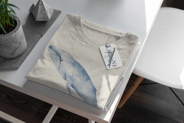 Paul Sinus Art Herren Shirt 100% gekämmte Bio-Baumwolle T-Shirt Blauwal Wasserfarben Motiv Nachhaltig Ökomode aus Hotsell