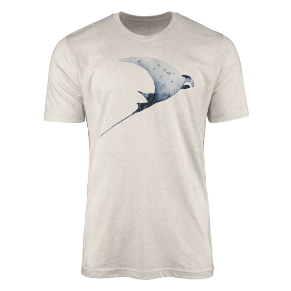 Paul Sinus Art Herren Shirt 100% gekämmte Bio-Baumwolle T-Shirt Rochen Mantarochen Wasserfarben Motiv Nachhaltig Ö