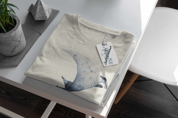 Paul Sinus Art Herren Shirt 100% gekämmte Bio-Baumwolle T-Shirt Rochen Mantarochen Wasserfarben Motiv Nachhaltig Ö im Angebot