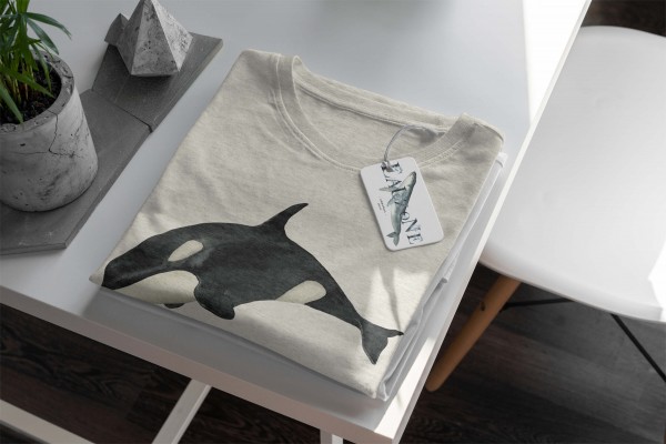Paul Sinus Art Herren Shirt 100% gekämmte Bio-Baumwolle T-Shirt Killerwal Orca Wasserfarben Motiv Nachhaltig Ökomo Limitierter Zeitrabatt