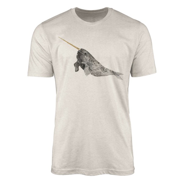 Paul Sinus Art Herren Shirt 100% gekämmte Bio-Baumwolle T-Shirt Narwal Wasserfarben Motiv Nachhaltig Ökomode aus e Fabrikpreis