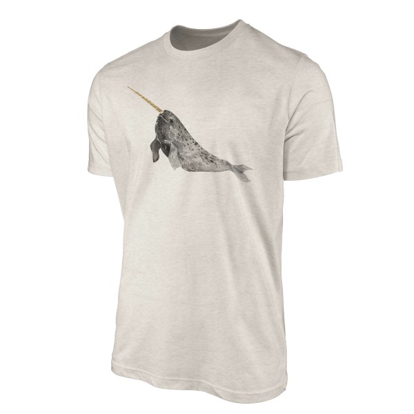 Paul Sinus Art Herren Shirt 100% gekämmte Bio-Baumwolle T-Shirt Narwal Wasserfarben Motiv Nachhaltig Ökomode aus e Fabrikpreis