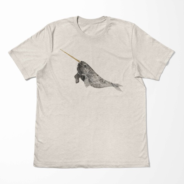 Paul Sinus Art Herren Shirt 100% gekämmte Bio-Baumwolle T-Shirt Narwal Wasserfarben Motiv Nachhaltig Ökomode aus e Fabrikpreis