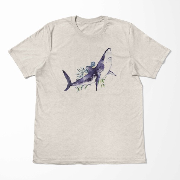 Paul Sinus Art Herren Shirt 100% gekämmte Bio-Baumwolle T-Shirt Hai Wasserfarben Motiv Nachhaltig Ökomode aus erne Sonderangebot
