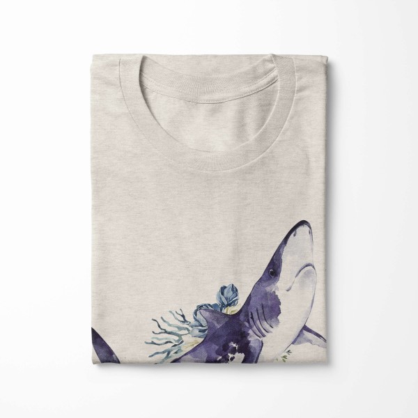 Paul Sinus Art Herren Shirt 100% gekämmte Bio-Baumwolle T-Shirt Hai Wasserfarben Motiv Nachhaltig Ökomode aus erne Sonderangebot