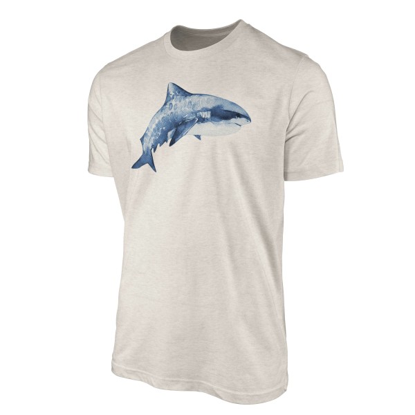 Paul Sinus Art Herren Shirt 100% gekämmte Bio-Baumwolle T-Shirt Hai Wasserfarben Motiv Nachhaltig Ökomode aus erne Rabatt