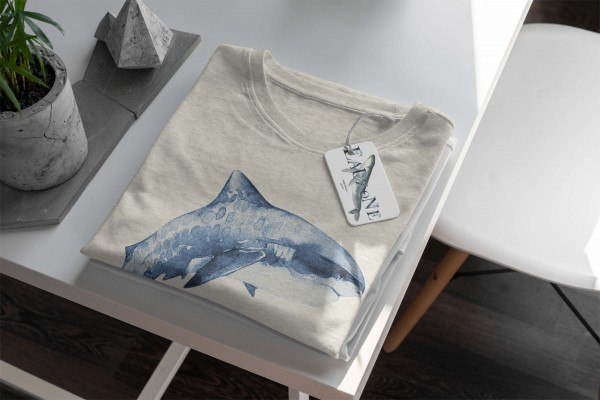 Paul Sinus Art Herren Shirt 100% gekämmte Bio-Baumwolle T-Shirt Hai Wasserfarben Motiv Nachhaltig Ökomode aus erne Rabatt