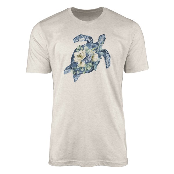 Paul Sinus Art Herren Shirt 100% gekämmte Bio-Baumwolle T-Shirt Blumen Seeschildkröte Wasserfarben Motiv Nachhalti