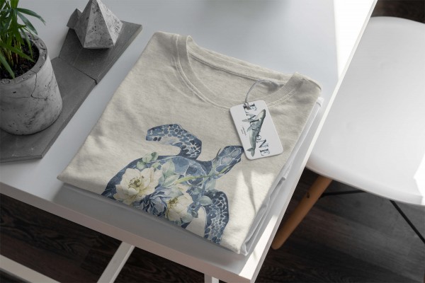 Paul Sinus Art Herren Shirt 100% gekämmte Bio-Baumwolle T-Shirt Blumen Seeschildkröte Wasserfarben Motiv Nachhalti Günstig kaufen