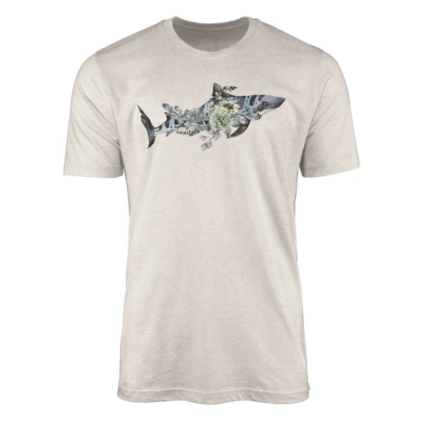 Paul Sinus Art Herren Shirt 100% gekämmte Bio-Baumwolle T-Shirt Tigerhai Blumen Wasserfarben Motiv Nachhaltig Ökom
