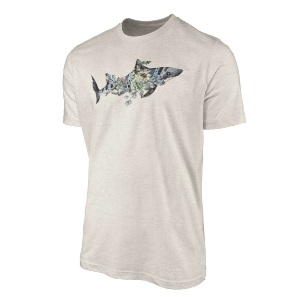 Paul Sinus Art Herren Shirt 100% gekämmte Bio-Baumwolle T-Shirt Tigerhai Blumen Wasserfarben Motiv Nachhaltig Ökom Versandkostenfrei
