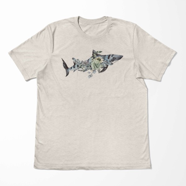 Paul Sinus Art Herren Shirt 100% gekämmte Bio-Baumwolle T-Shirt Tigerhai Blumen Wasserfarben Motiv Nachhaltig Ökom Versandkostenfrei
