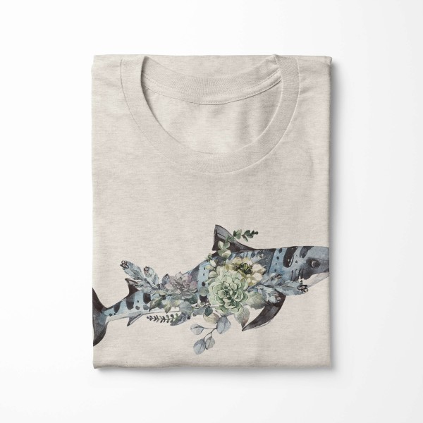Paul Sinus Art Herren Shirt 100% gekämmte Bio-Baumwolle T-Shirt Tigerhai Blumen Wasserfarben Motiv Nachhaltig Ökom Versandkostenfrei