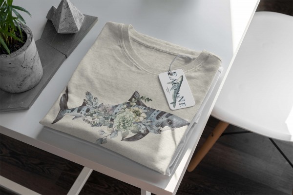 Paul Sinus Art Herren Shirt 100% gekämmte Bio-Baumwolle T-Shirt Tigerhai Blumen Wasserfarben Motiv Nachhaltig Ökom Versandkostenfrei