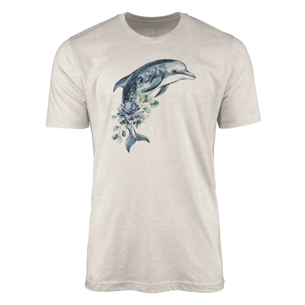 Paul Sinus Art Herren Shirt 100% gekämmte Bio-Baumwolle T-Shirt Delfin Blumen Wasserfarben Motiv Nachhaltig Ökomod