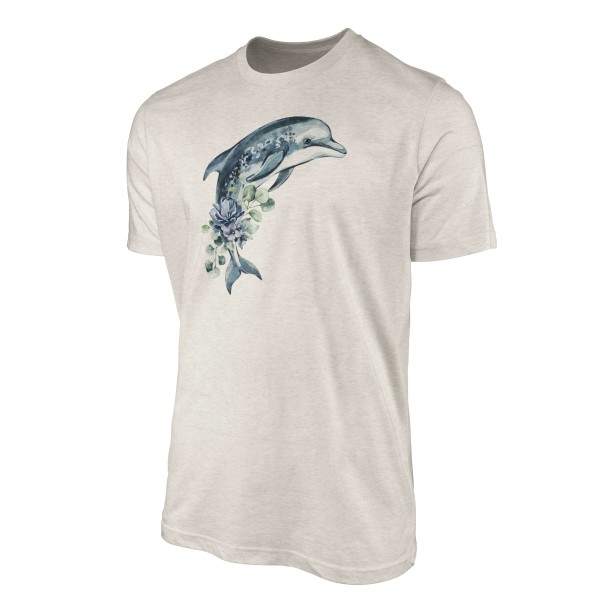 Paul Sinus Art Herren Shirt 100% gekämmte Bio-Baumwolle T-Shirt Delfin Blumen Wasserfarben Motiv Nachhaltig Ökomod Begrenztes Angebot