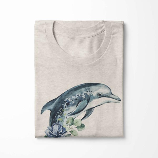 Paul Sinus Art Herren Shirt 100% gekämmte Bio-Baumwolle T-Shirt Delfin Blumen Wasserfarben Motiv Nachhaltig Ökomod Begrenztes Angebot