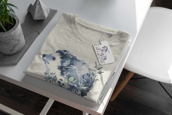 Paul Sinus Art Herren Shirt 100% gekämmte Bio-Baumwolle T-Shirt Aquarell Igel Motiv Nachhaltig Ökomode aus erneuer Exklusivangebot