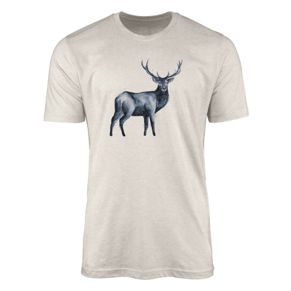 Paul Sinus Art Herren Shirt 100% gekämmte Bio-Baumwolle T-Shirt Aquarell Hirsch Motiv Nachhaltig Ökomode aus erneu