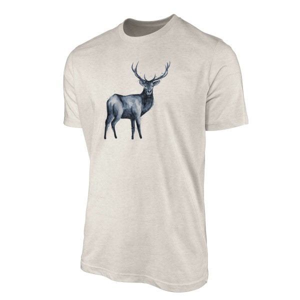Paul Sinus Art Herren Shirt 100% gekämmte Bio-Baumwolle T-Shirt Aquarell Hirsch Motiv Nachhaltig Ökomode aus erneu Preisnachlass