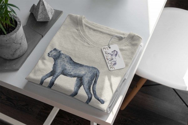 Paul Sinus Art Herren Shirt 100% gekämmte Bio-Baumwolle T-Shirt Aquarell Raubkatze Motiv Nachhaltig Ökomode aus er Saisonschlussverkauf