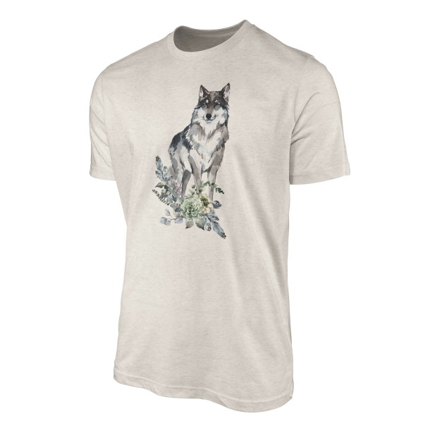 Paul Sinus Art Herren Shirt 100% gekämmte Bio-Baumwolle T-Shirt Aquarell Wolf Blumen Motiv Nachhaltig Ökomode aus Black Friday
