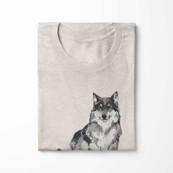 Paul Sinus Art Herren Shirt 100% gekämmte Bio-Baumwolle T-Shirt Aquarell Wolf Blumen Motiv Nachhaltig Ökomode aus Black Friday