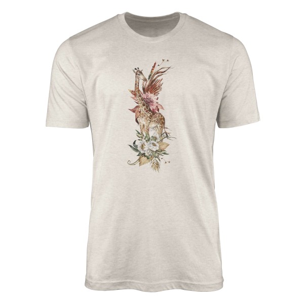 Paul Sinus Art Herren Shirt 100% gekämmte Bio-Baumwolle T-Shirt Aquarell Giraffe Blumen Savanne Motiv Nachhaltig Ö