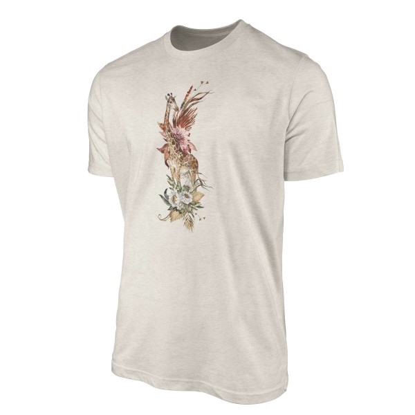 Paul Sinus Art Herren Shirt 100% gekämmte Bio-Baumwolle T-Shirt Aquarell Giraffe Blumen Savanne Motiv Nachhaltig Ö Cyber Monday
