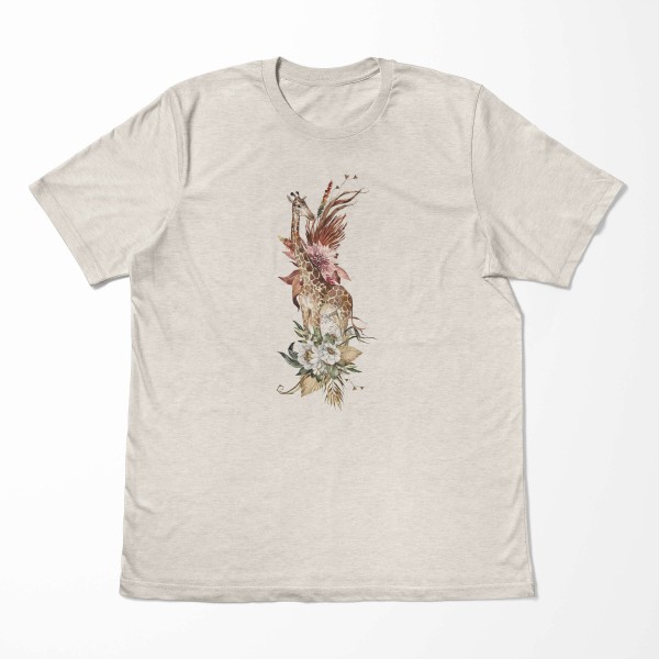 Paul Sinus Art Herren Shirt 100% gekämmte Bio-Baumwolle T-Shirt Aquarell Giraffe Blumen Savanne Motiv Nachhaltig Ö Cyber Monday