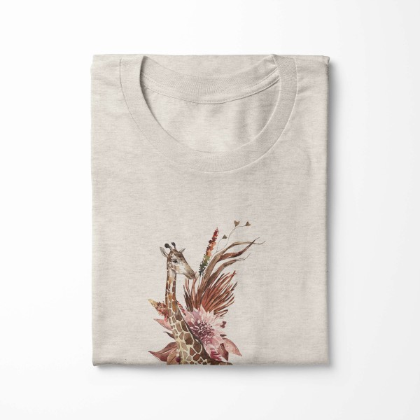 Paul Sinus Art Herren Shirt 100% gekämmte Bio-Baumwolle T-Shirt Aquarell Giraffe Blumen Savanne Motiv Nachhaltig Ö Cyber Monday