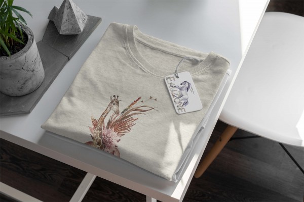 Paul Sinus Art Herren Shirt 100% gekämmte Bio-Baumwolle T-Shirt Aquarell Giraffe Blumen Savanne Motiv Nachhaltig Ö Cyber Monday