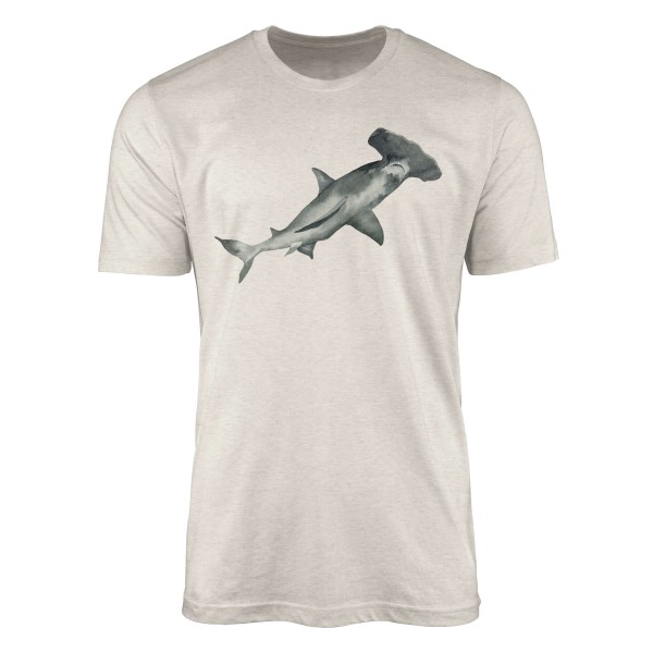 Paul Sinus Art Herren Shirt 100% gekämmte Bio-Baumwolle T-Shirt Hammerhai Wasserfarben Motiv Nachhaltig Ökomode au
