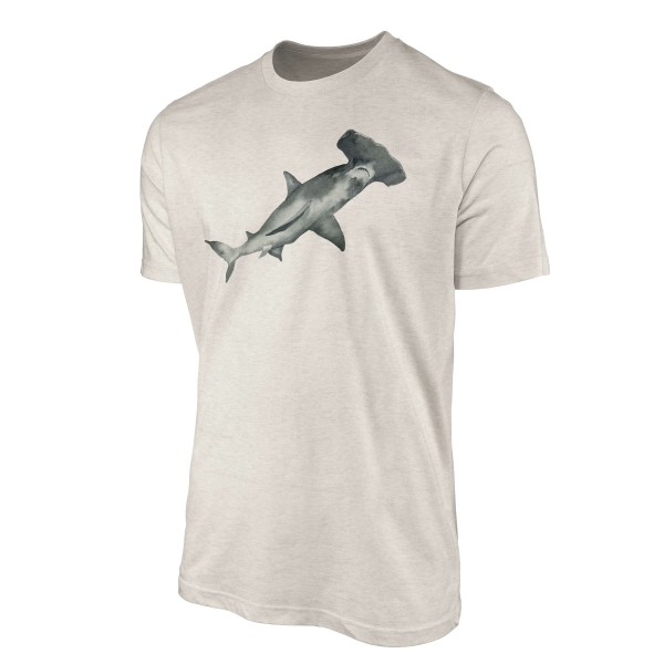 Paul Sinus Art Herren Shirt 100% gekämmte Bio-Baumwolle T-Shirt Hammerhai Wasserfarben Motiv Nachhaltig Ökomode au Weihnachtsangebot