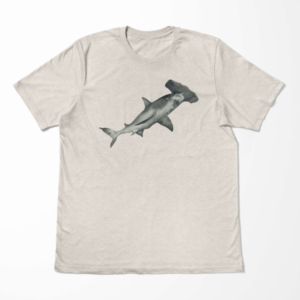 Paul Sinus Art Herren Shirt 100% gekämmte Bio-Baumwolle T-Shirt Hammerhai Wasserfarben Motiv Nachhaltig Ökomode au Weihnachtsangebot