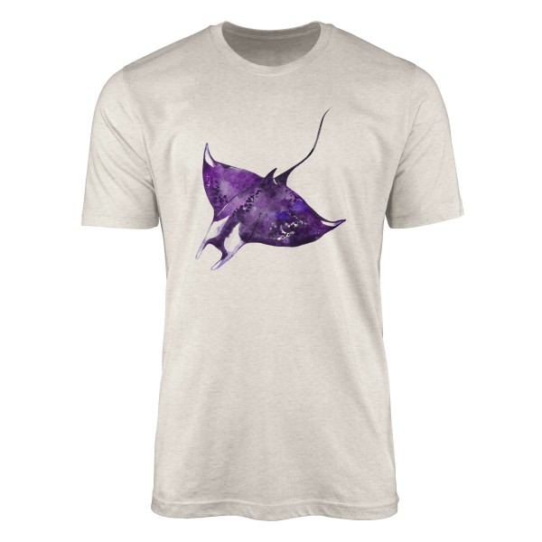 Paul Sinus Art Herren Shirt 100% gekämmte Bio-Baumwolle T-Shirt Mantarochen Wasserfarben Motiv Nachhaltig Ökomode