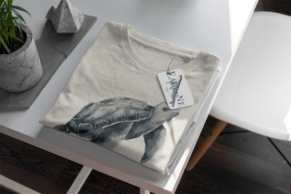 Paul Sinus Art Herren Shirt 100% gekämmte Bio-Baumwolle T-Shirt Meeresschildkröte Wasserfarben Motiv Nachhaltig Ök Neueste Mode